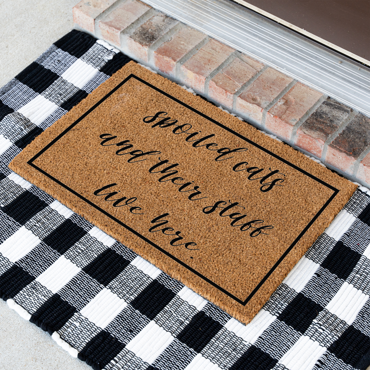 Spoiled Cats and Their Staff Live Here Doormat, Funny Cat Welcome Mat, Cat Lover Gift, Pet Owner Front Door Decor, Housewarming Gift