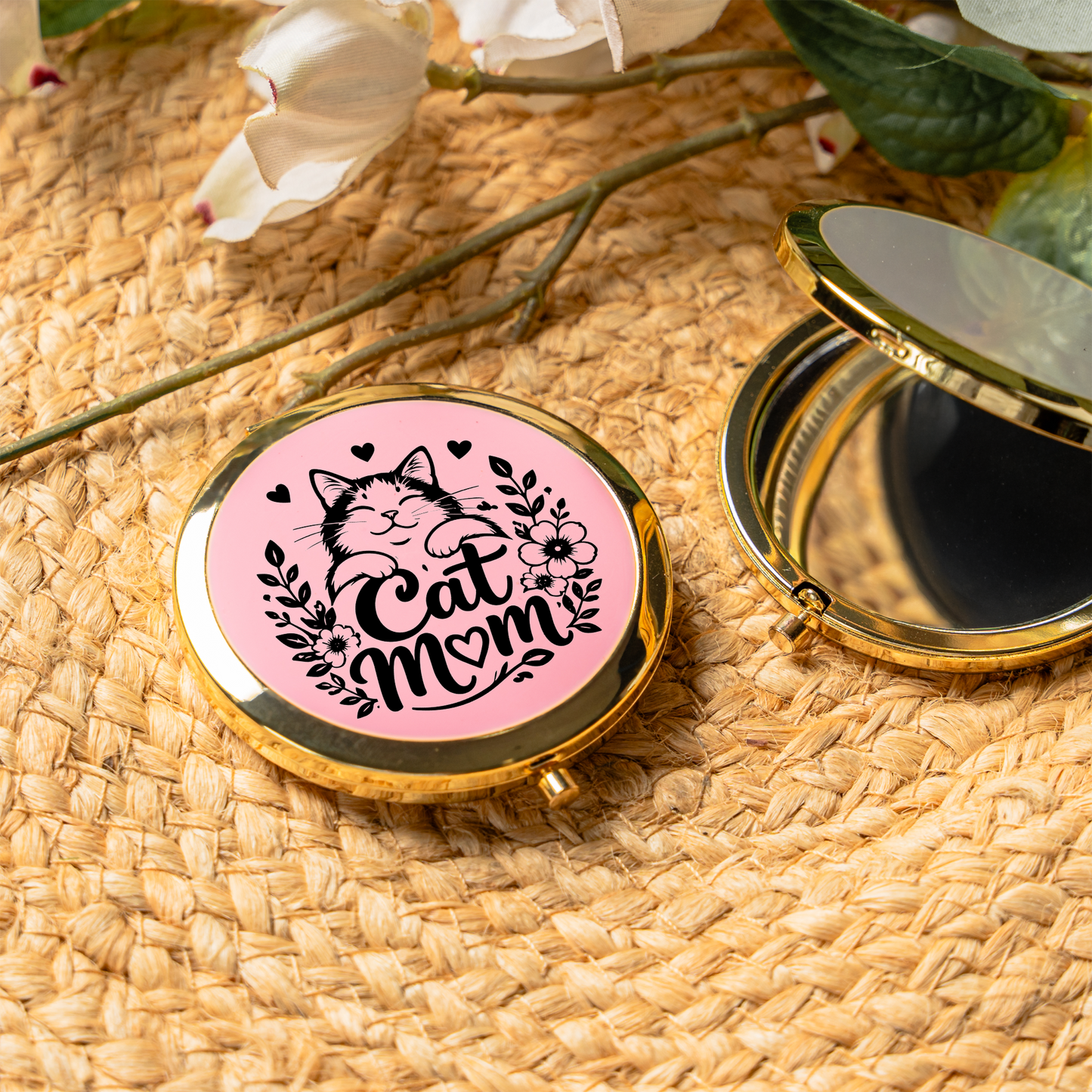 Floral Cat Mom Makeup Mirro