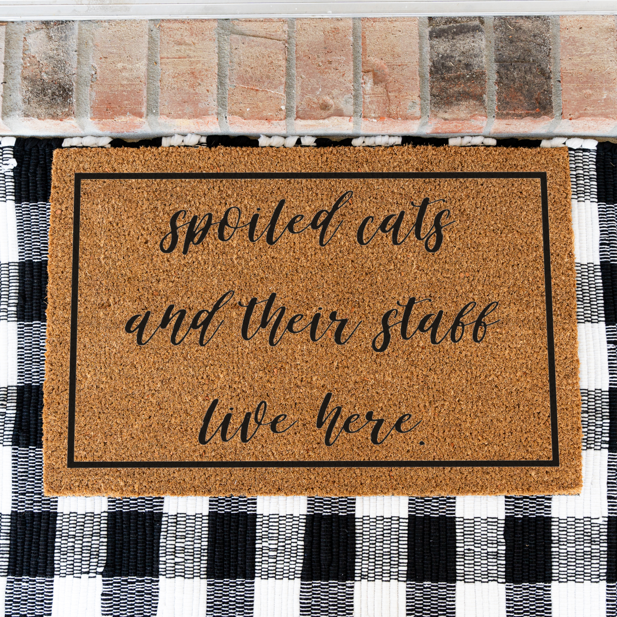 Spoiled Cats and Their Staff Live Here Doormat, Funny Cat Welcome Mat, Cat Lover Gift, Pet Owner Front Door Decor, Housewarming Gift