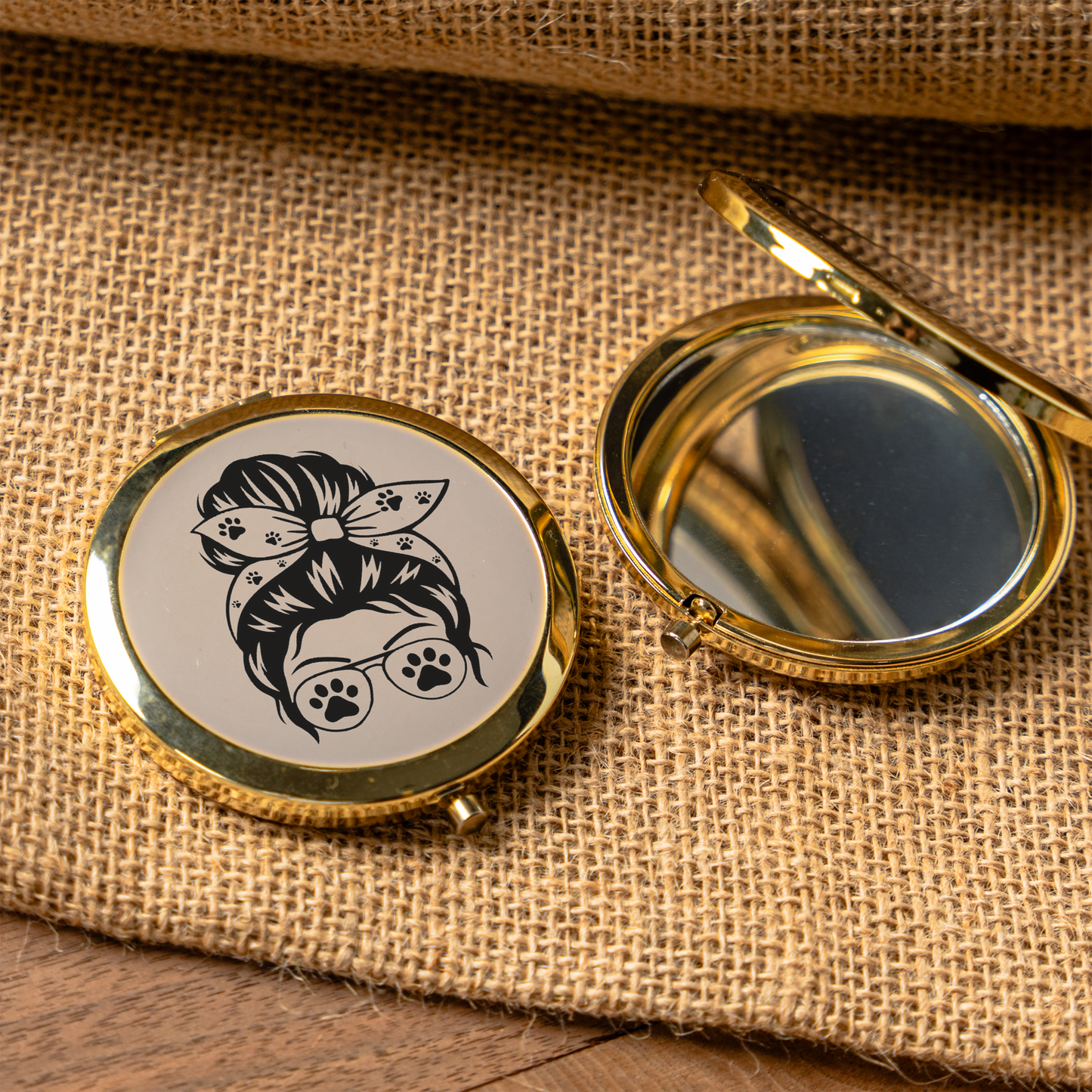 Dog Mom Compact Mirror | Funny Dog Lover Pocket Mirror | Messy Bun Paw Print Makeup Mirror | Purse Mirror Gift | Dog Mom Accessories