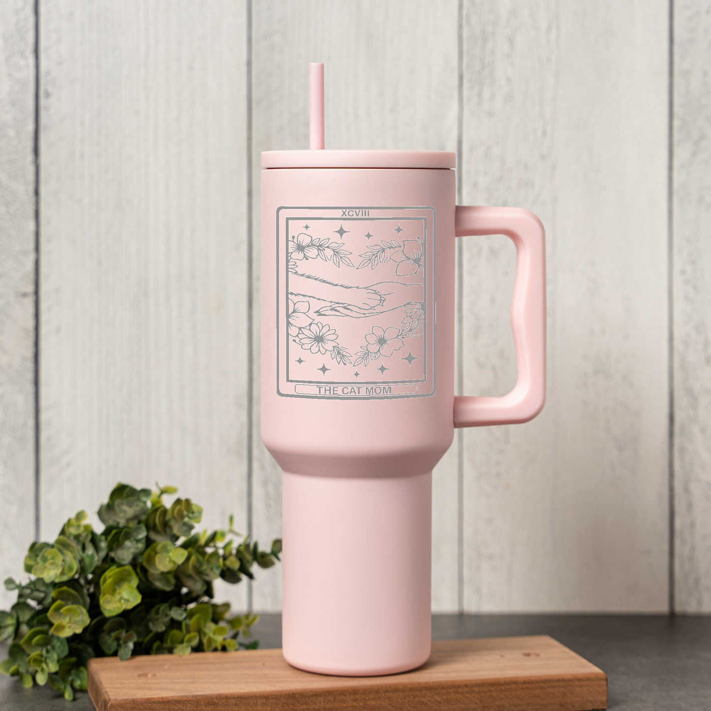 Tarot Card Cat Lover Tumbler with Handle & Straw