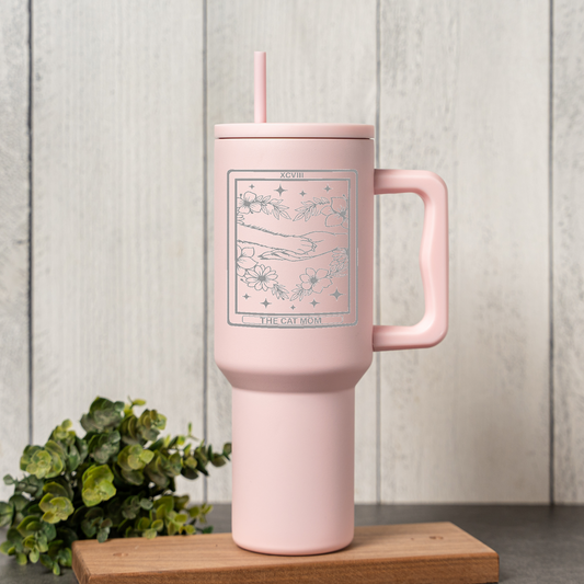 Tarot Card Cat Lover Tumbler with Handle & Straw