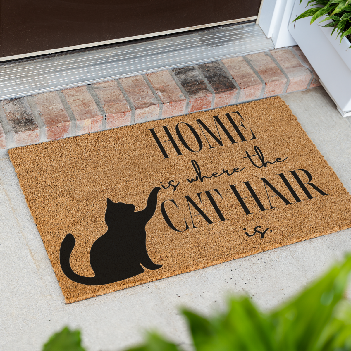 Home Is Where the Cat Hair Is Doormat, Funny Cat Welcome Mat, Cat Lover Gift, Black Cat Door Mat, Pet Owner Housewarming Front Door Decor