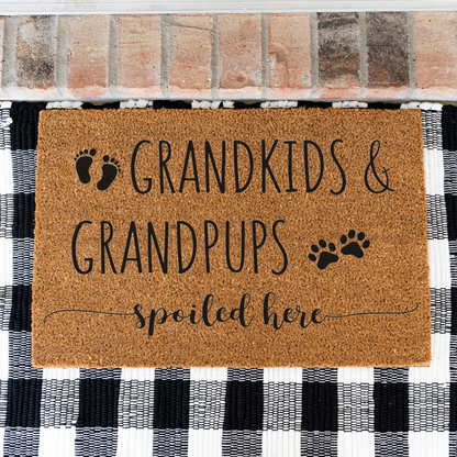Grandkids Grandpups Spoiled Here Doormat, Perfect Gift for Pet Lovers and Grandparents, Dog Doormat