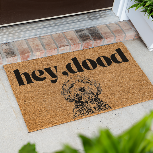 Hey Dood Dog Doormat, Funny Welcome Mat for Dog Lovers, Indoor Outdoor Decor, Doodle Doormat