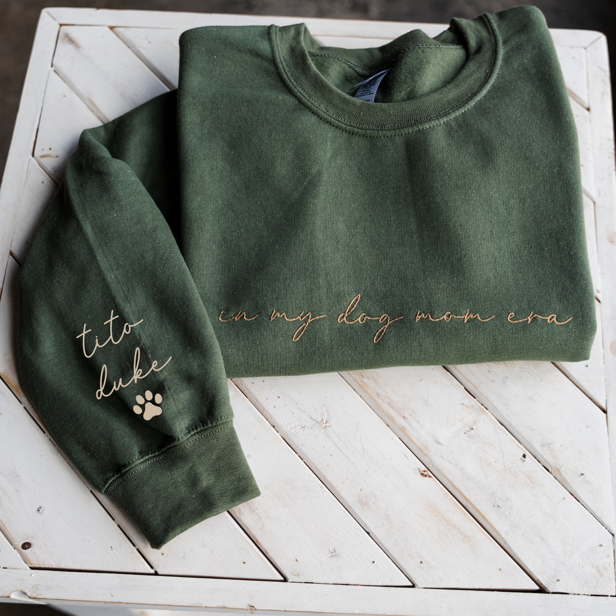 Custom In My Dog Mom Era Crewneck with Names on Sleeve