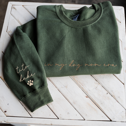Custom In My Dog Mom Era Crewneck with Names on Sleeve