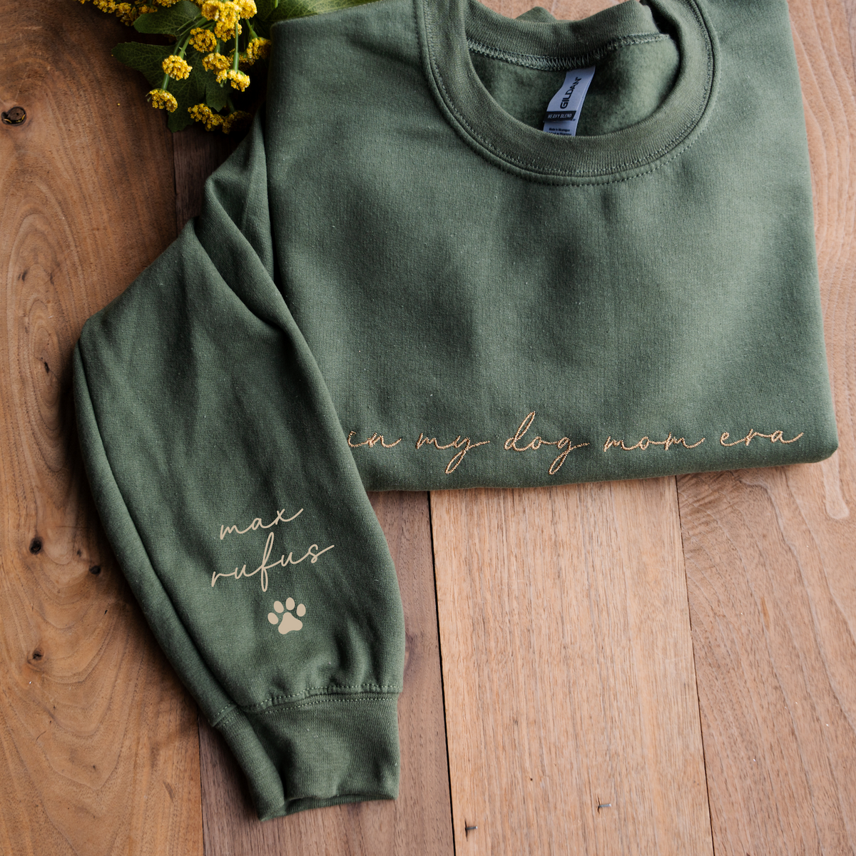 Custom In My Dog Mom Era Crewneck with Names on Sleeve