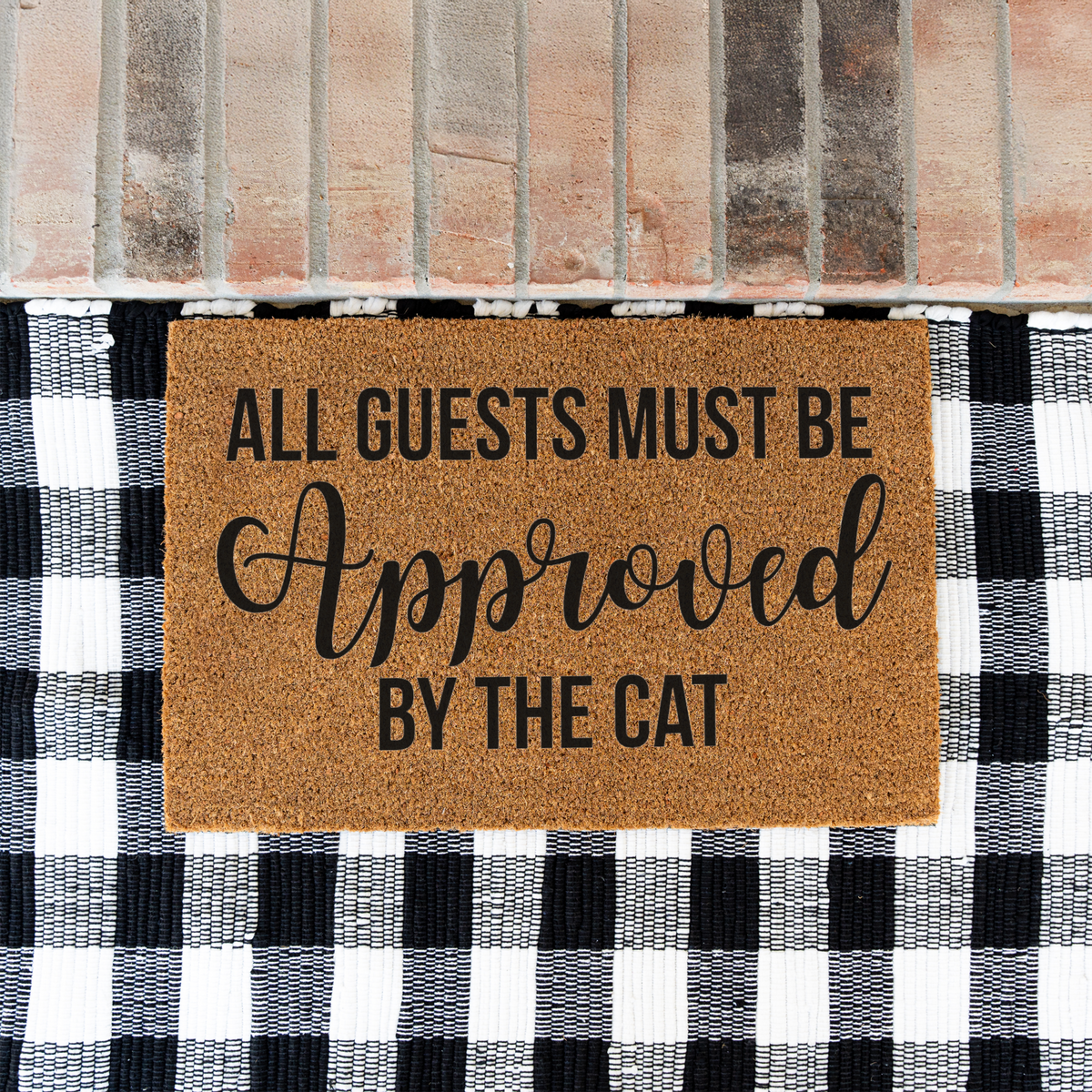 Funny Cat Doormat, All Guests Must Be Approved by the Cat, Cat Lover Welcome Mat, Humorous Front Door Decor, Cat Owner Housewarming Gift