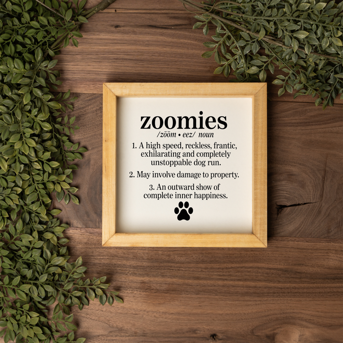 Funny Dog Zoomies Sign, Dog Lover Gift, Zoomies Definition Wall Decor, Pet Parent Gift, Framed Dog Sign, Funny Dog Home Decor, Paw Print