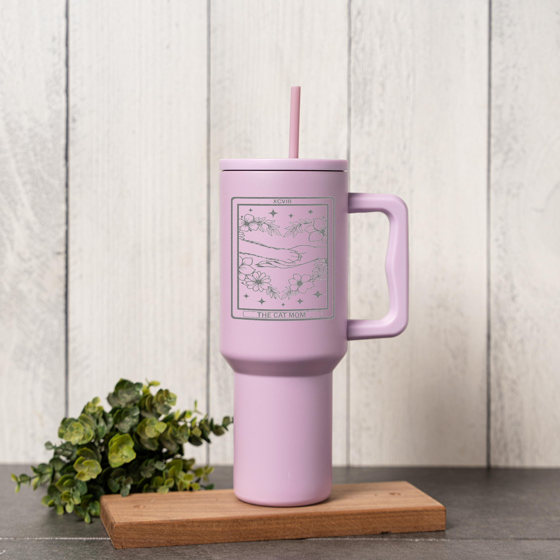 Tarot Card Cat Lover Tumbler with Handle & Straw