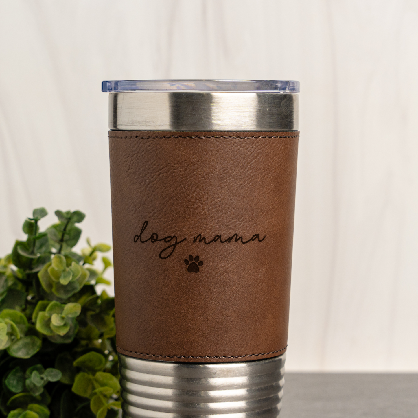 20oz Leather Wrapped Tumbler, Dog Mama Design, Insulated Travel Mug