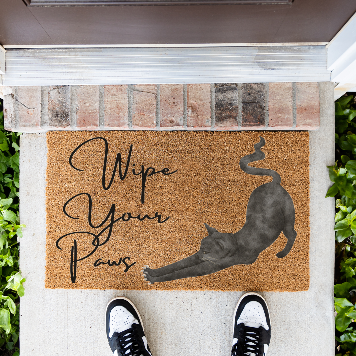 Funny Cat Doormat, Wipe Your Paws Welcome Mat, Black Cat Stretching Door Mat, Cat Lover Gift, Pet Owner Entryway Decor, Housewarming Gift
