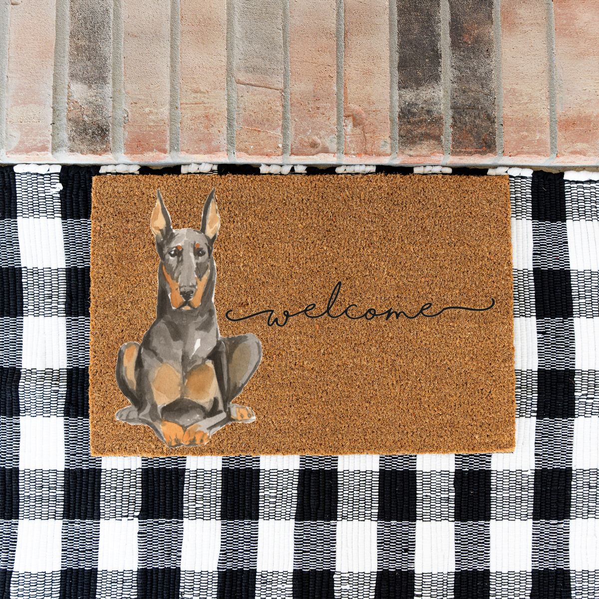 Doberman Doormat, Doberman Welcome Mat, Doberman Lover Gift, Dog Front Door Mat, Doberman Mom Gift, Watercolor Dog Porch Home Decor