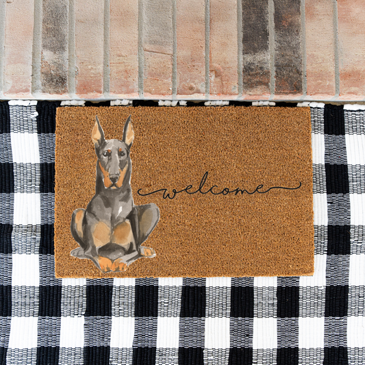 Doberman Doormat, Doberman Welcome Mat, Doberman Lover Gift, Dog Front Door Mat, Doberman Mom Gift, Watercolor Dog Porch Home Decor
