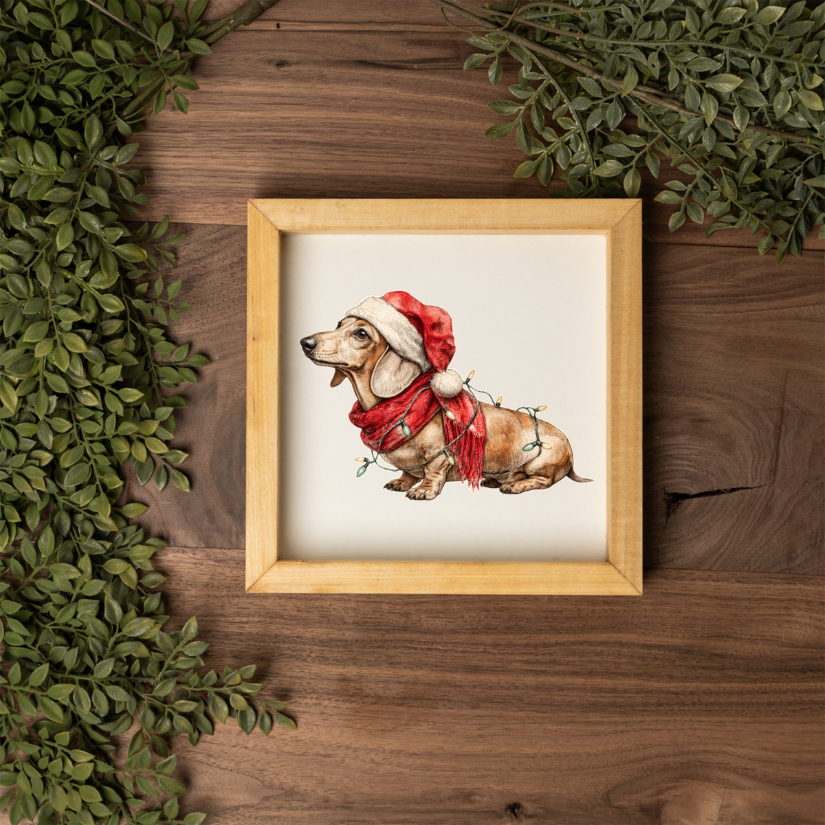 Dachshund Christmas Framed Sign, Wiener Dog Santa Hat Wall Art, Christmas Dog Decor, Rustic Holiday Sign, Dachshund Lover Gift, Festive Home Decor