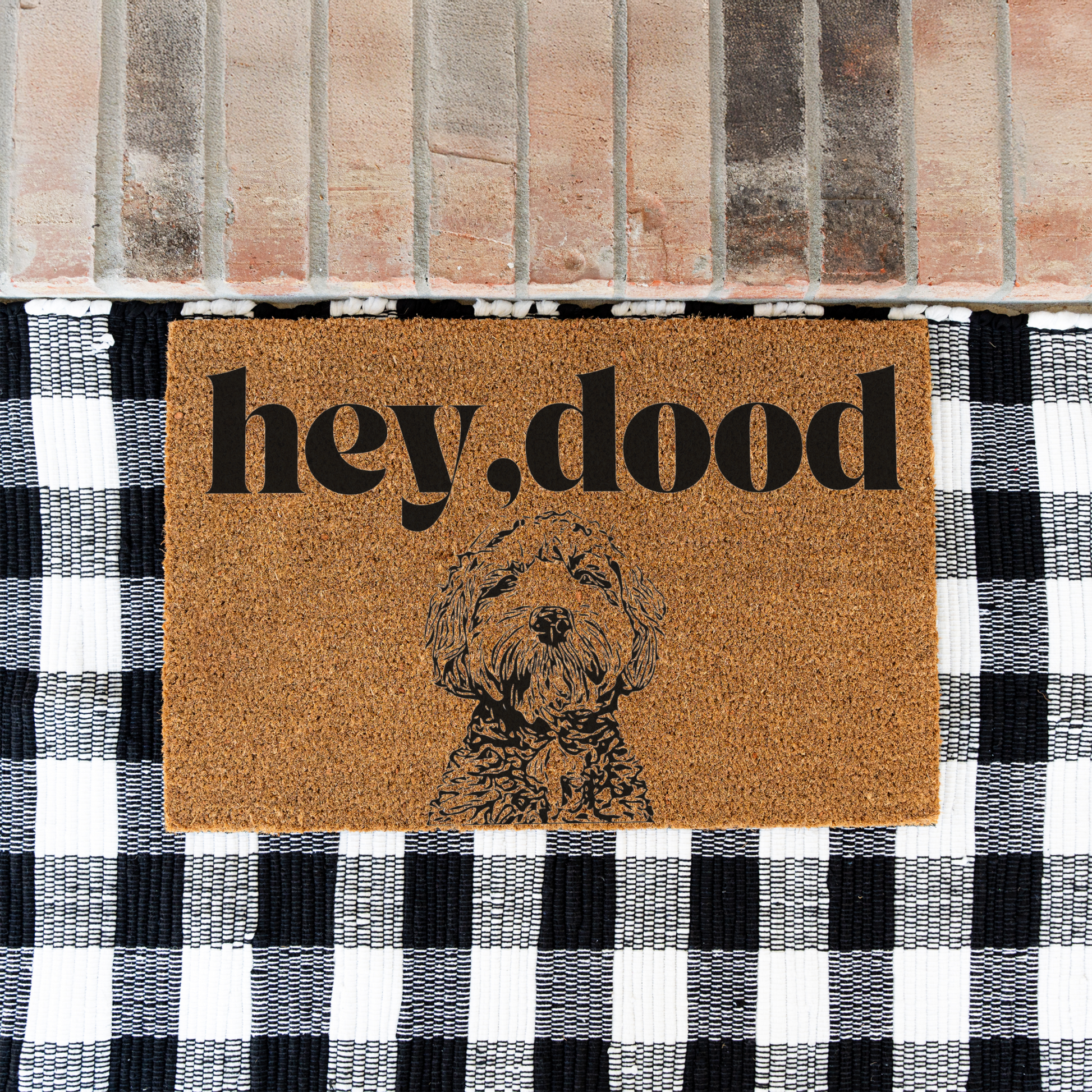 Hey Dood Dog Doormat, Funny Welcome Mat for Dog Lovers, Indoor Outdoor Decor, Doodle Doormat