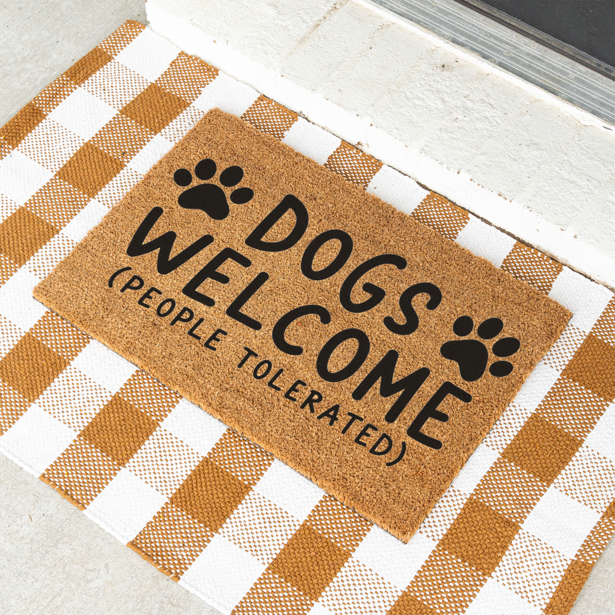 Funny Dog Doormat, Dogs Welcome People Tolerated Welcome Mat, Dog Lover Gift, Paw Print Front Door Mat, Funny Pet Home Decor