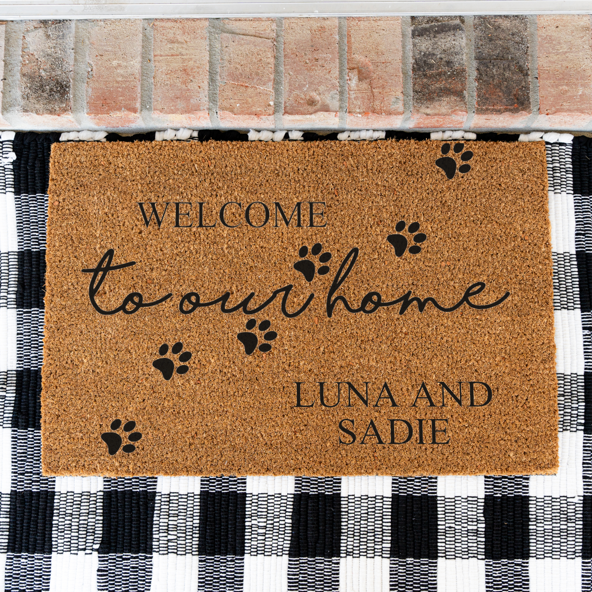 Personalized Pet Doormat, Welcome to Our Home Custom Pet Name Mat, Paw Print Door Mat, Dog Cat Lover Gift, Personalized Housewarming Decor