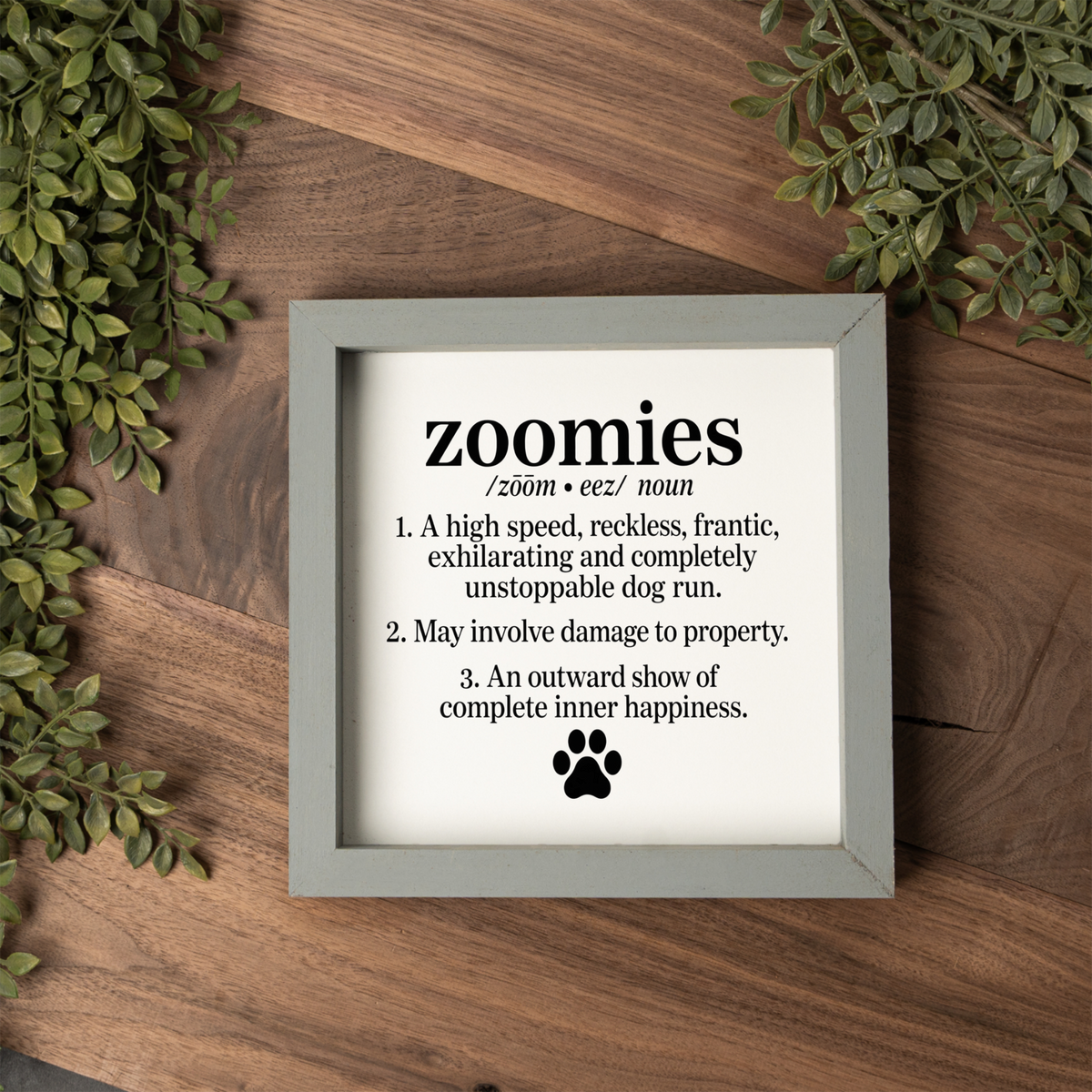 Funny Dog Zoomies Sign, Dog Lover Gift, Zoomies Definition Wall Decor, Pet Parent Gift, Framed Dog Sign, Funny Dog Home Decor, Paw Print