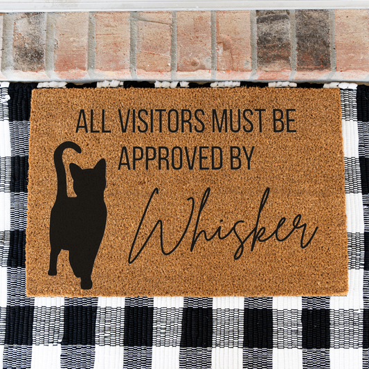 Personalized Cat Doormat, Custom Cat Name Welcome Mat, All Visitors Must Be Approved By Cat Mat, Funny Cat Lover Gift, Pet Owner Door Decor