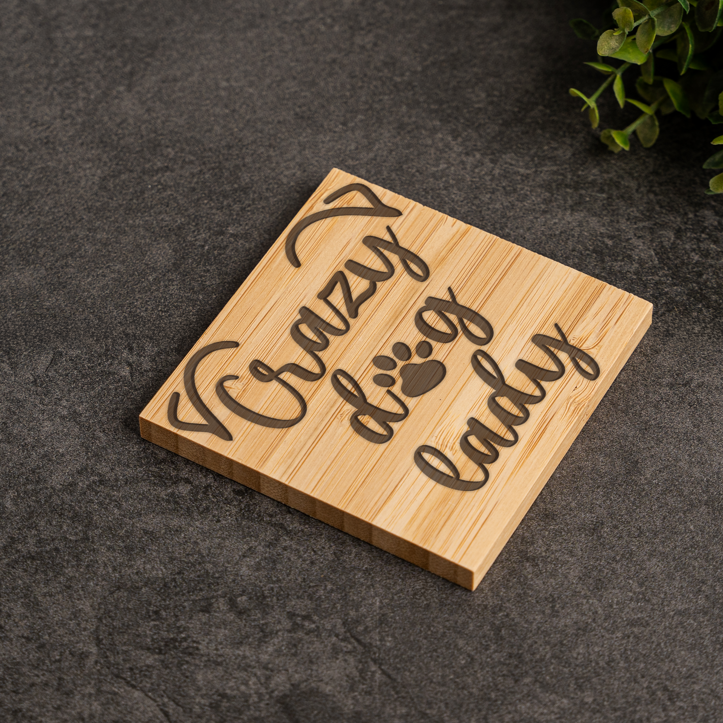 Crazy Dog Lady Bamboo Coaster Set | Funny Dog Lover Coasters with Holder | Rustic Pet Lover Drink Coasters | Dog Mom Gift