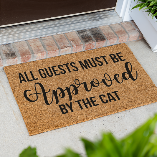 Funny Cat Doormat, All Guests Must Be Approved by the Cat, Cat Lover Welcome Mat, Humorous Front Door Decor, Cat Owner Housewarming Gift