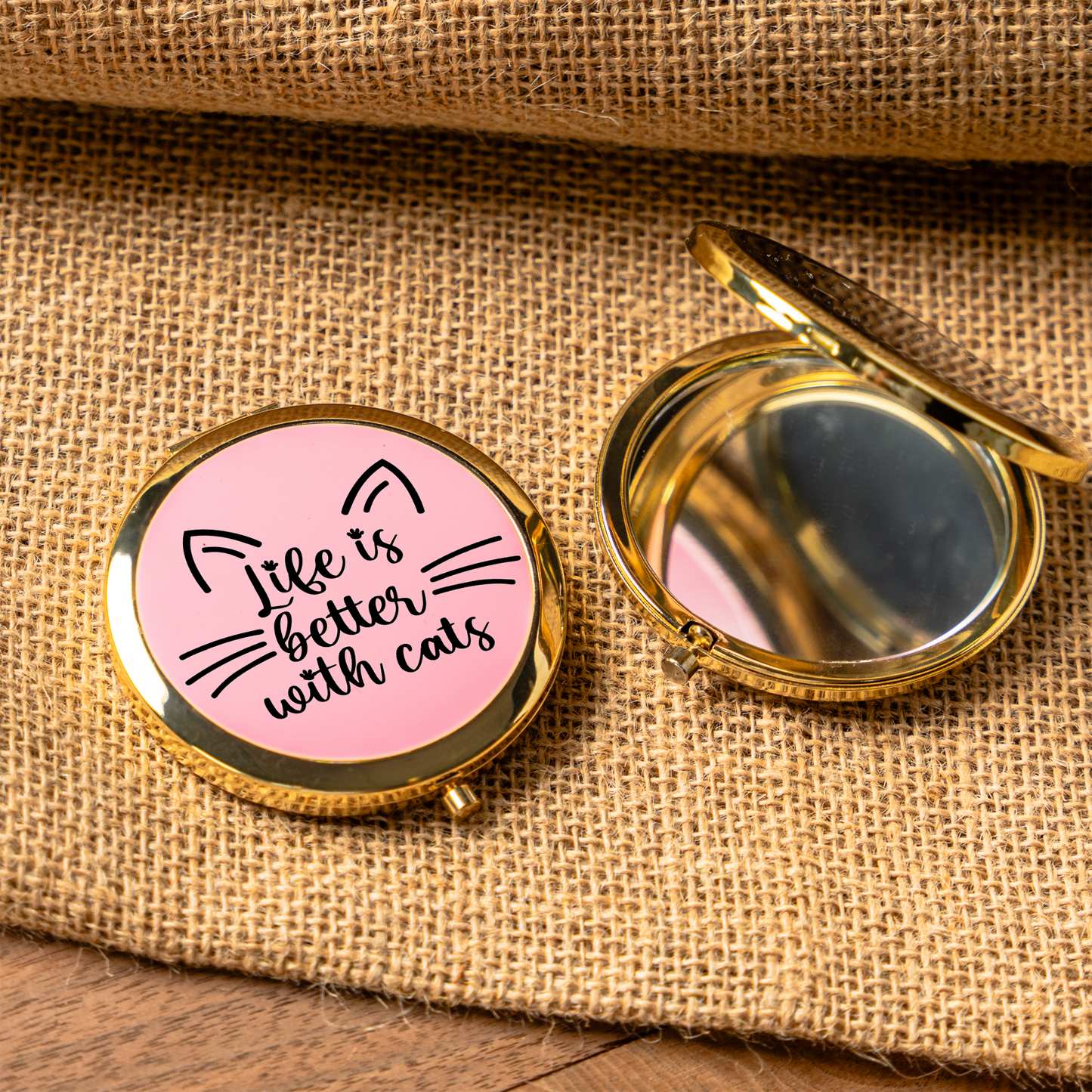 Life Is Better With Cats Compact Mirror | Cat Lover Makeup Mirror | Cat Mom Gift | Purse Mirror | Cute Feline Pocket Mirror | Pet Lover Gift