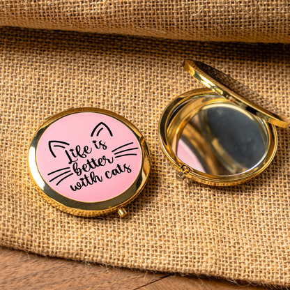 Life Is Better With Cats Compact Mirror | Cat Lover Makeup Mirror | Cat Mom Gift | Purse Mirror | Cute Feline Pocket Mirror | Pet Lover Gift