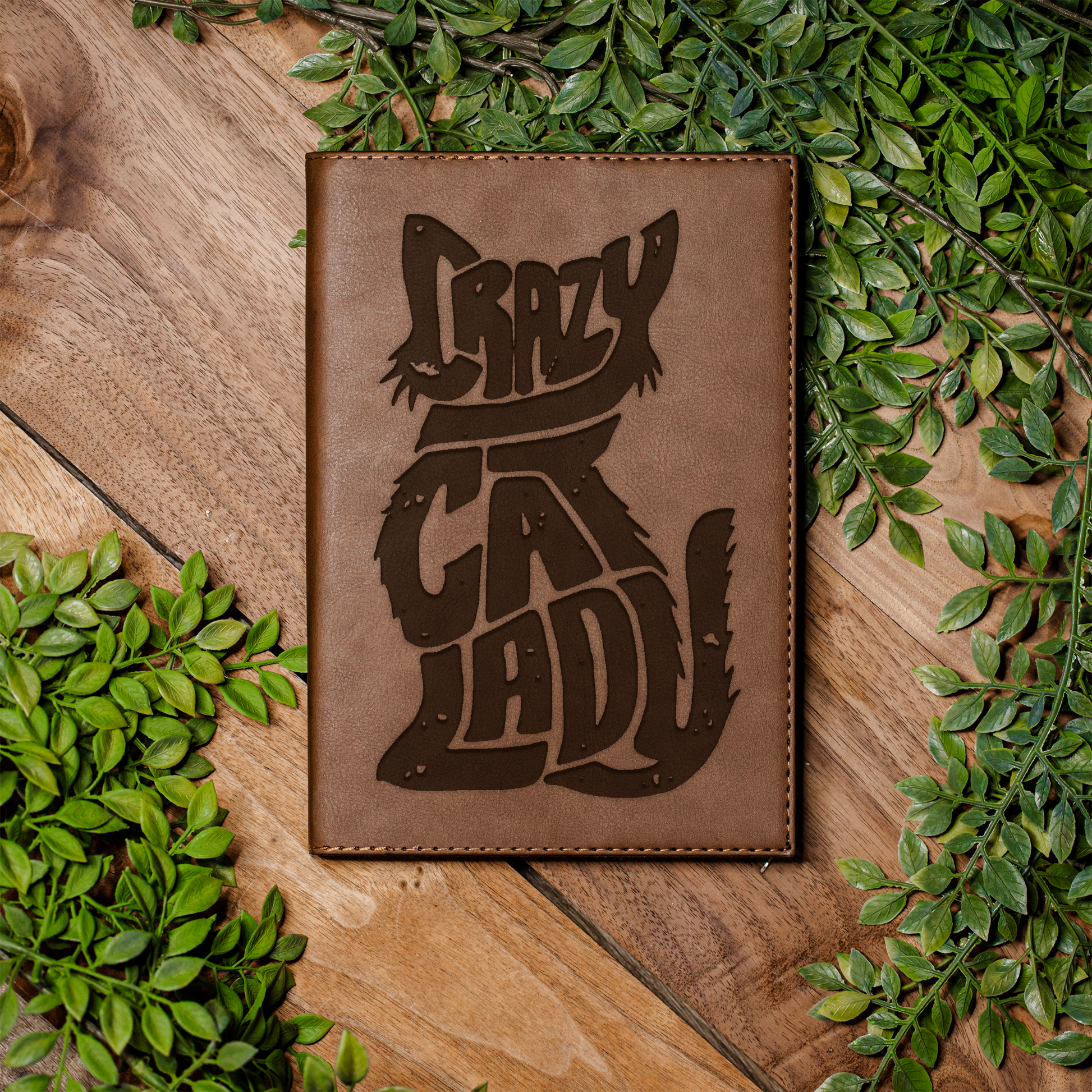 Leather Journal with Crazy Cat Lady Design, Handmade Writing Notebook, Gift for Cat Lovers