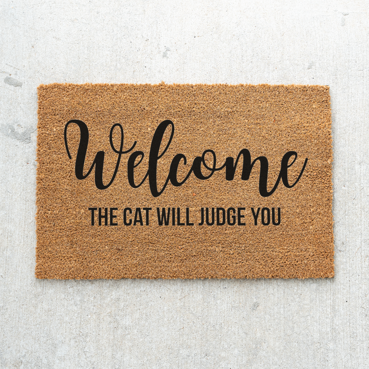 Welcome The Cat Will Judge You Doormat, Funny Cat Welcome Mat, Cat Lover Gift, Cat Owner Door Mat, Humorous Housewarming Front Door Decor