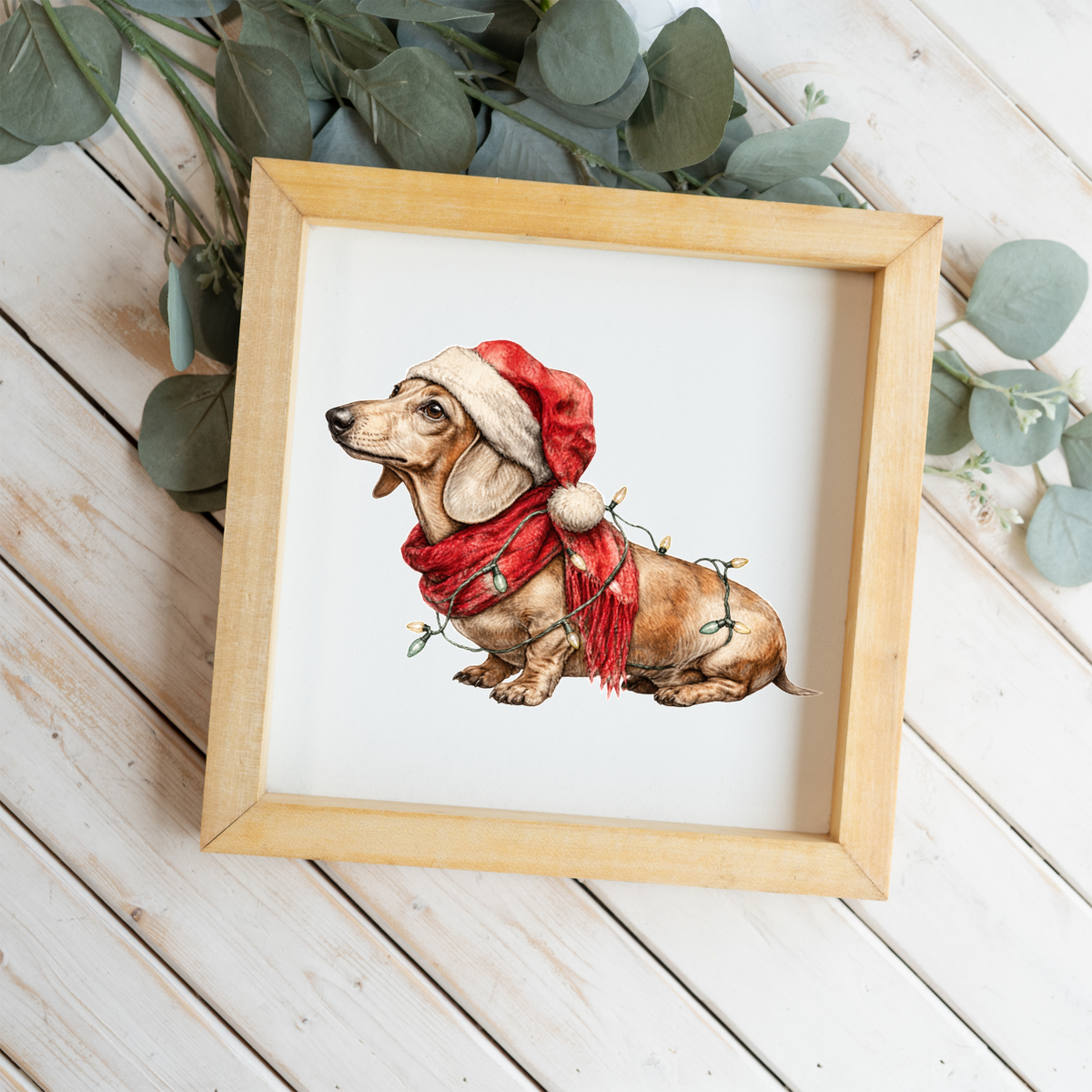 Dachshund Christmas Framed Sign, Wiener Dog Santa Hat Wall Art, Christmas Dog Decor, Rustic Holiday Sign, Dachshund Lover Gift, Festive Home Decor