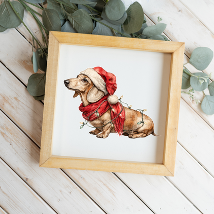 Dachshund Christmas Framed Sign, Wiener Dog Santa Hat Wall Art, Christmas Dog Decor, Rustic Holiday Sign, Dachshund Lover Gift, Festive Home Decor