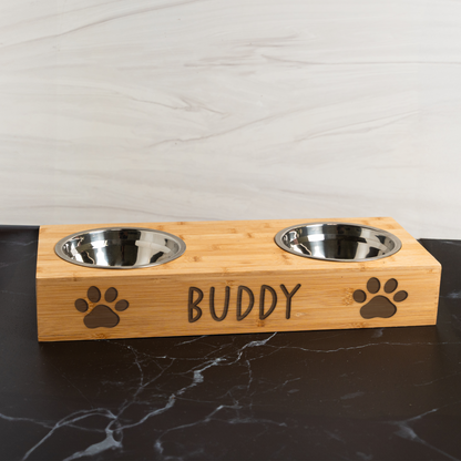 Personalized Engraved Pet Feeder with Pawprints 