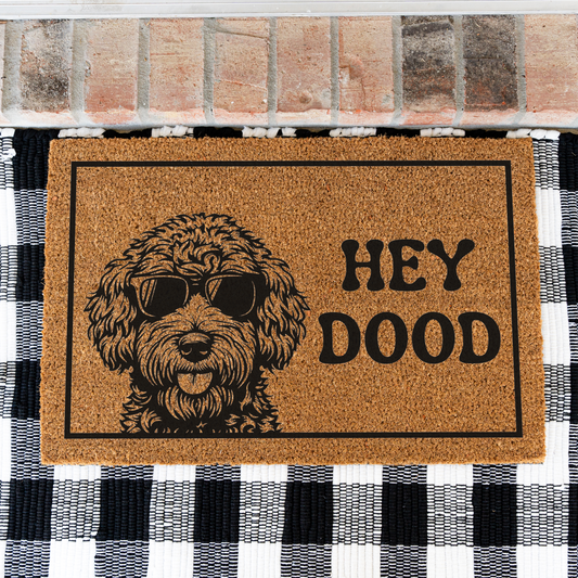 Hey Dood Funny Welcome Dog Doormat, Non-Slip Entrance Rug, Indoor Outdoor Mat, Home Decoration, Funny Dog Gift Decor Doormat