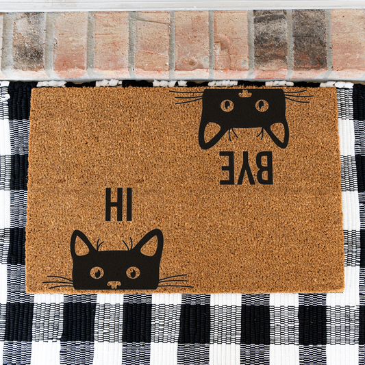 Hi Bye Cat Doormat, Funny Cat Welcome Mat, Black Cat Door Mat, Cat Lover Gift, Cute Cat Entryway Decor, Pet Owner Housewarming Gift