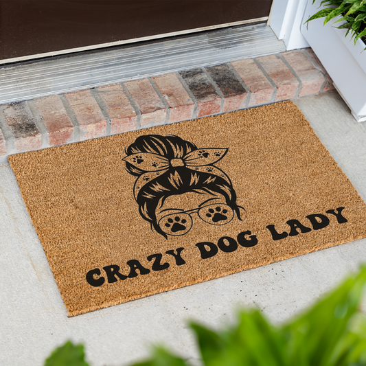 Crazy Dog Lady Doormat | Funny Dog Lover Welcome Mat | Dog Mom Front Door Mat | Pet Lover Housewarming Gift | Outdoor Entry Rug