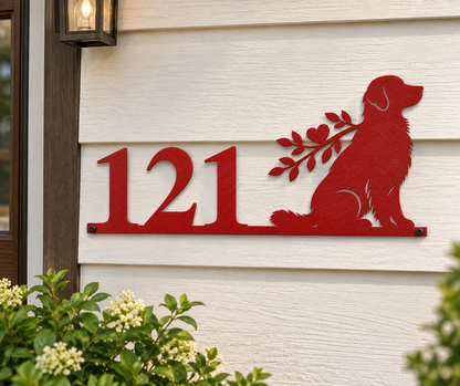 Personalized Golden Retriever House Number Sign