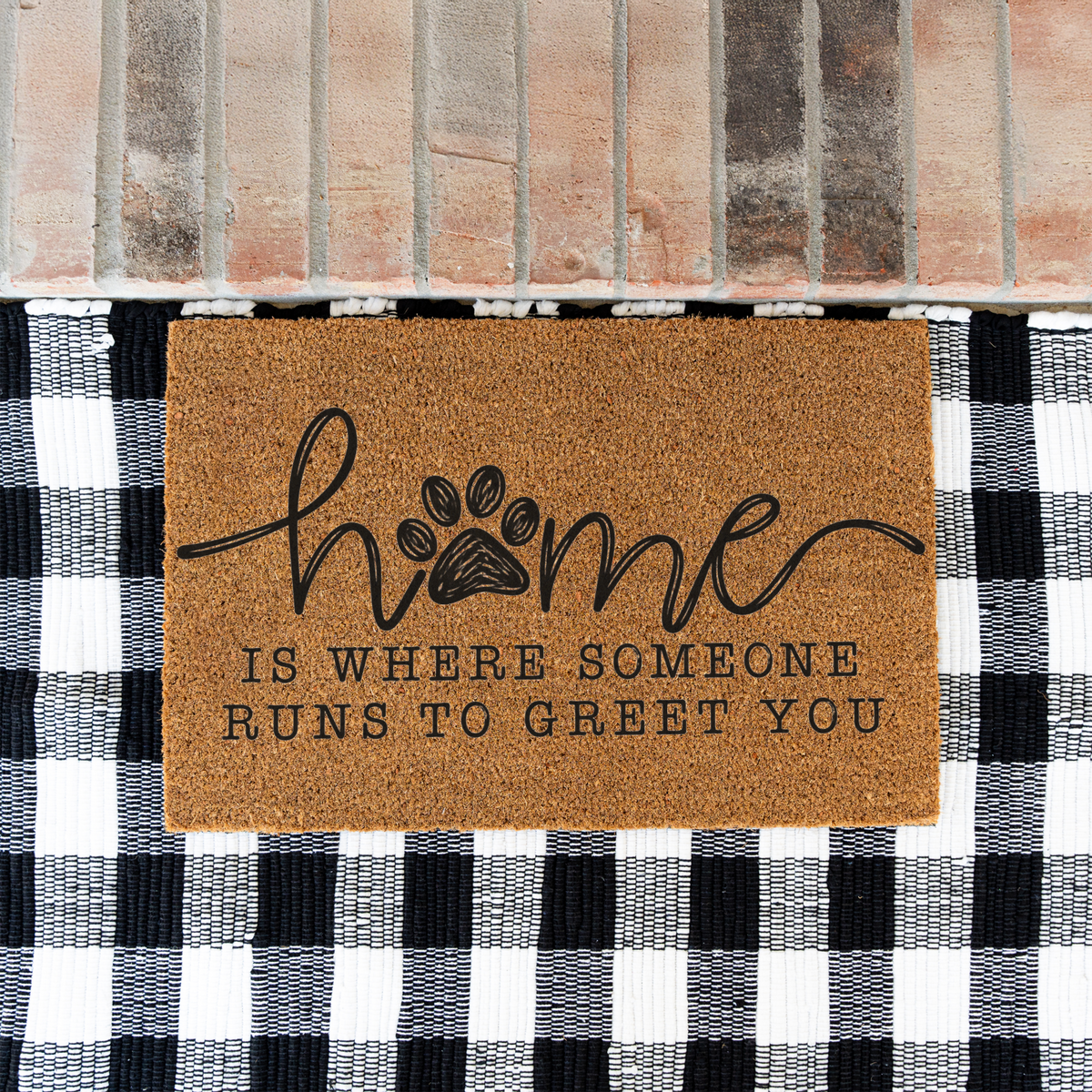 Funny Dog Welcome Doormat, Home Is Where Someone Runs to Greet You, Dog Lover Front Door Mat, Cute Paw Print Porch Decor, Dog Mom Gift