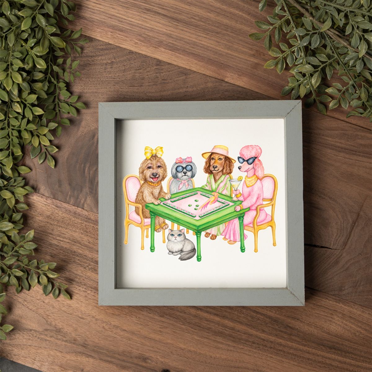 Mahjong Dog Wall Art, Mahjong Ladies Dog Sign, Funny Mahjong Room Decor, Dog Lover Gift, Framed Wooden Sign, Game Night Hostess Gift