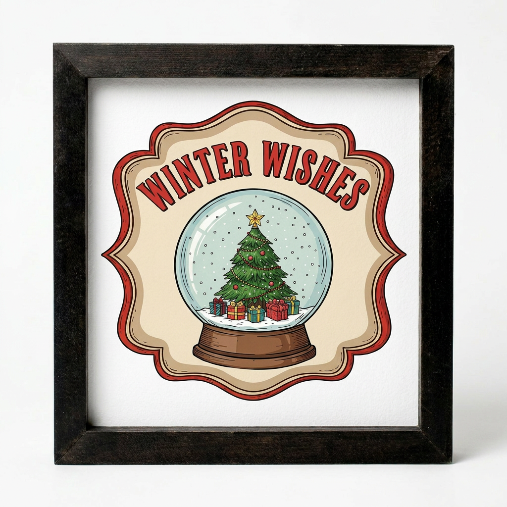 Winter Wishes - 1:1 Wooden Framed Decor - Rustic Charm - Perfect Holiday Gift