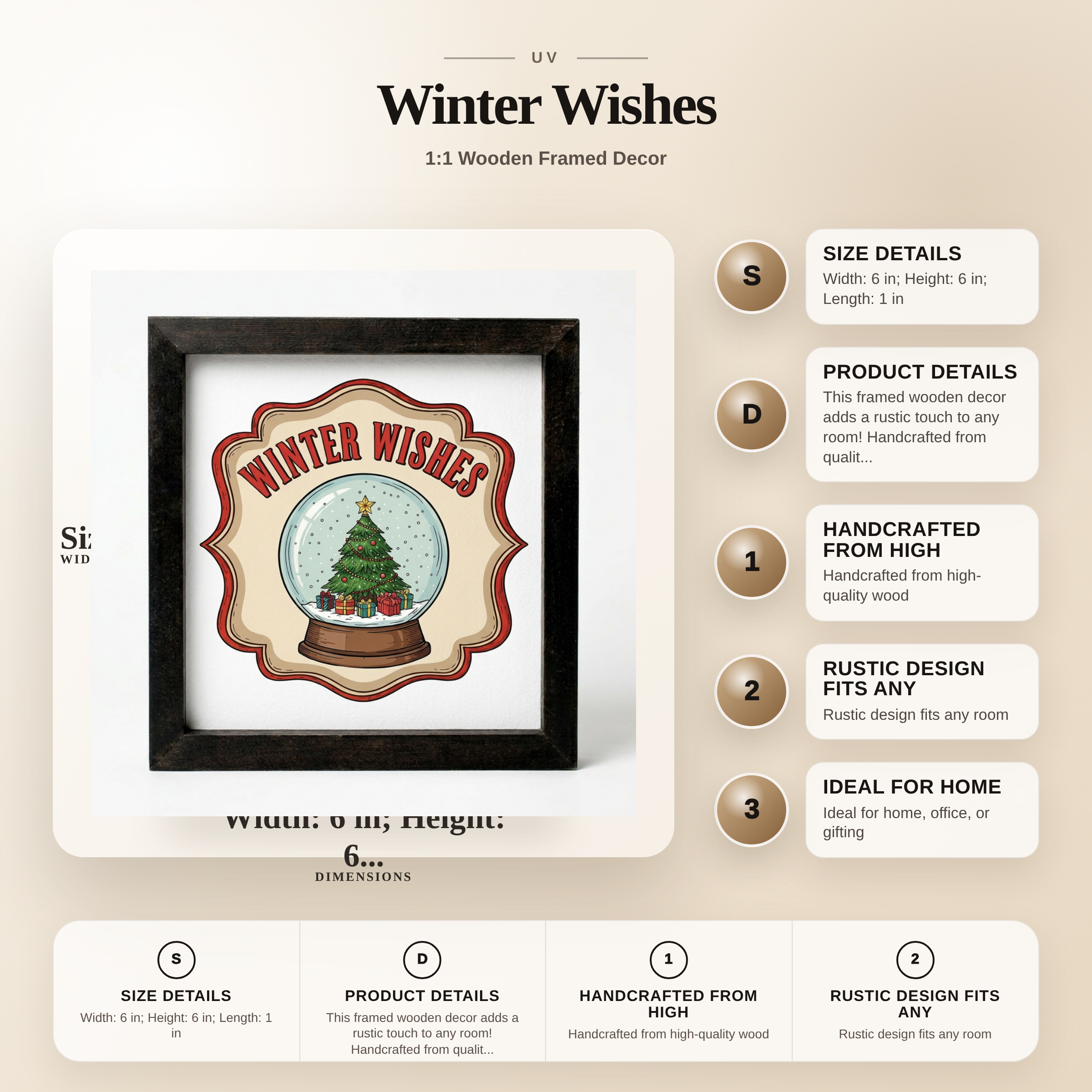 Winter Wishes - 1:1 Wooden Framed Decor - Rustic Charm - Perfect Holiday Gift