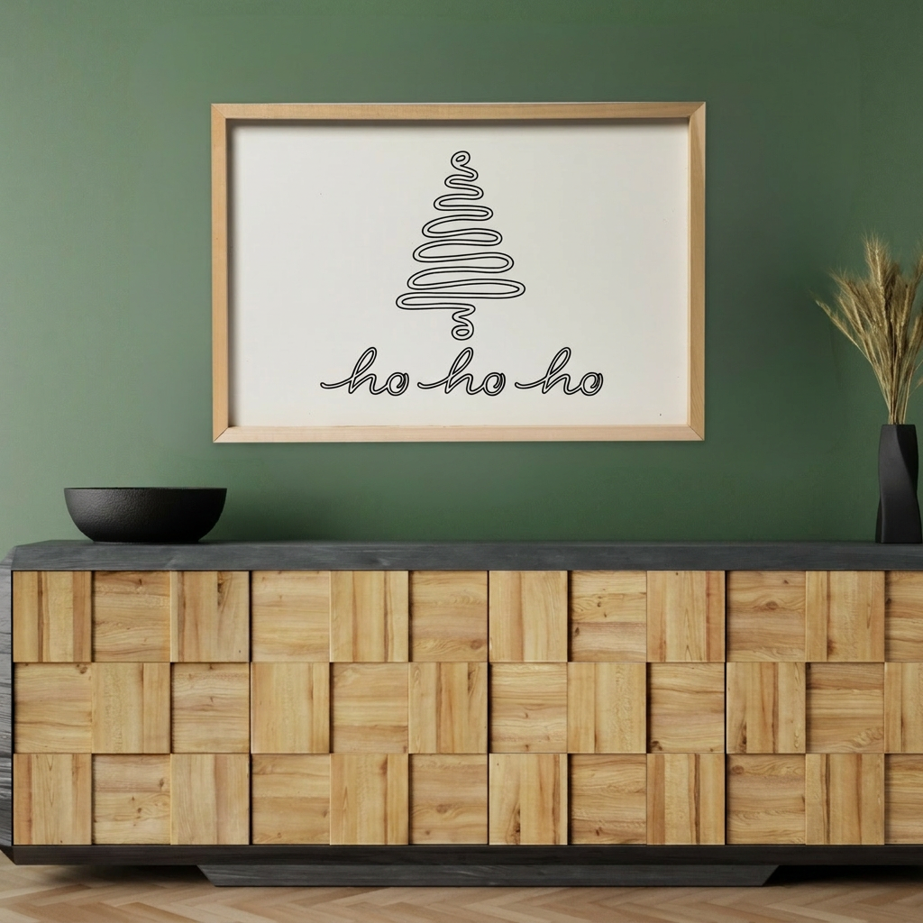 Ho Ho Ho - 3:2 Wood Framed Sign - Handmade in USA - Festive Minimalist Decor
