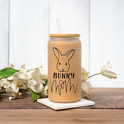 Bunny Mom Iced Coffee Cup with Bamboo Lid & Straw