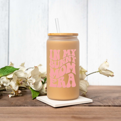 Bunny Mom Iced Coffee Cup with Bamboo Lid & Straw