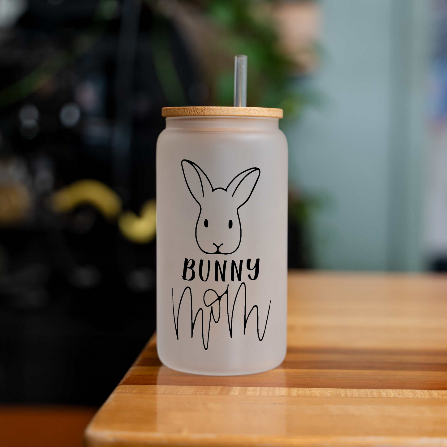 Bunny Mom Iced Coffee Cup with Bamboo Lid & Straw