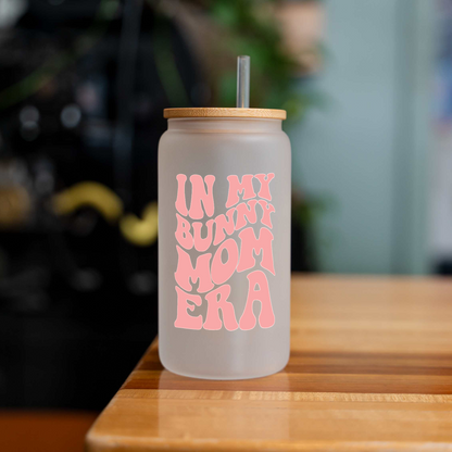 Bunny Mom Iced Coffee Cup with Bamboo Lid & Straw