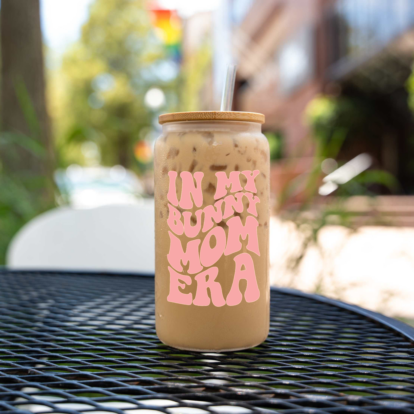 Bunny Mom Iced Coffee Cup with Bamboo Lid & Straw