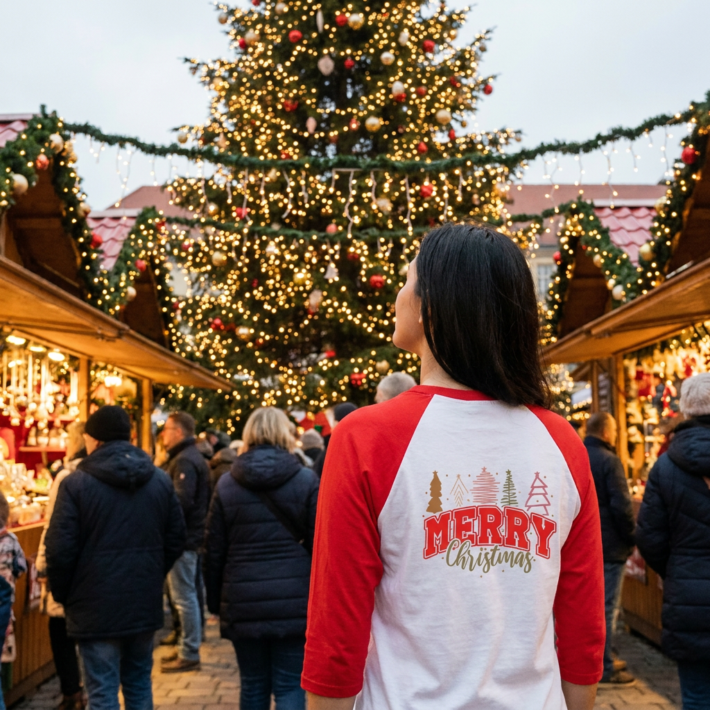 MERRY Christmas - Unisex Heavy Cotton™ Raglan Tee - Festive Holiday Apparel