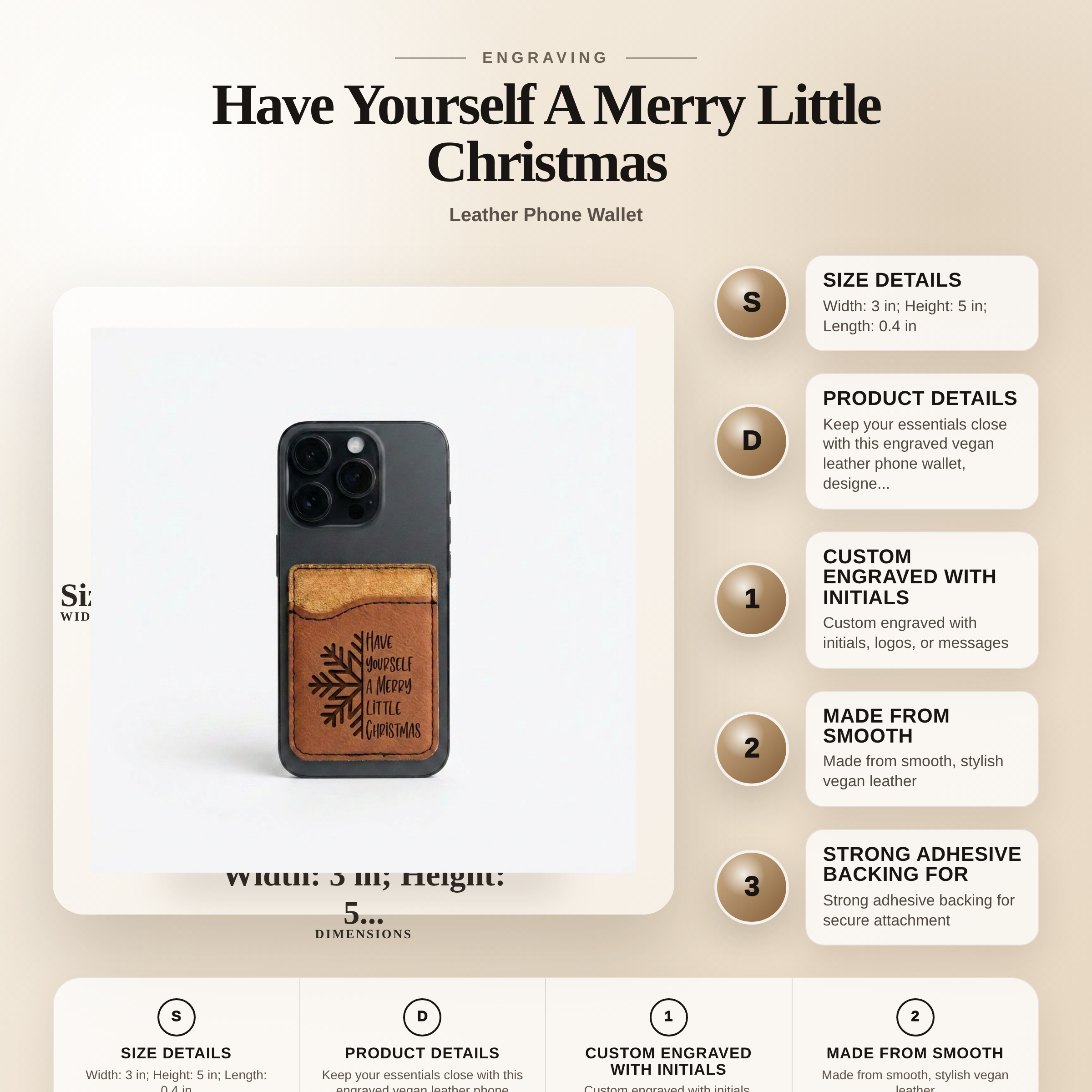 Have Yourself A Merry Little Christmas - Leather Phone Wallet - Custom Engraved Gift